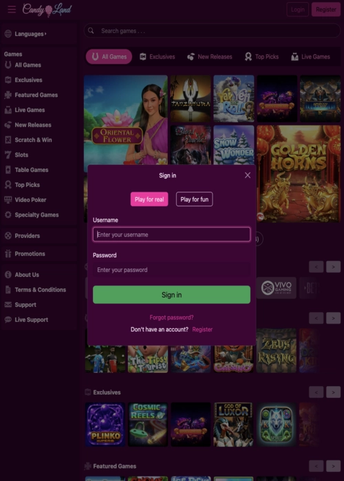 Member authentication access portal Candyland Casino